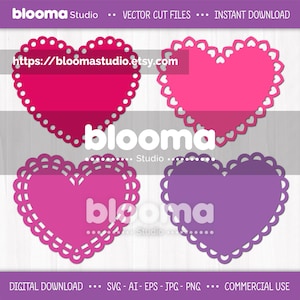 Corazón de tapete SVG, etiqueta de nombre festoneada para San Valentín, archivo láser, clipart, descarga digital, PNG Jpg