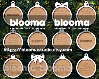 Adorno SVG en blanco, Adorno de madera personalizado SVG, Paquete de adornos redondos SVG, Archivos láser para adornos, Adorno navideño SVG, Uso comercial