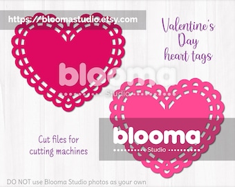 Corazón de tapete SVG, Archivos de corte para etiquetas de regalo de San Valentín, Etiqueta de nombre de corazón festoneado, Archivo láser, Png, Ai, Eps, Jpg, Clipart