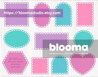 Scalloped Frames SVG Bundle, Tags and Labels, Digital Download, Vector shapes, Square, Arch, Circle, Heart, Rectangle