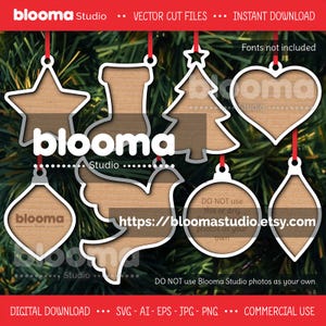 Christmas ornaments SVG, 2 Layer file, Ornament laser cut file, Frame ornament svg, Heart star dove tree, JPG PNG Ai Eps, Commercial use