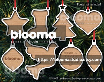 Christmas ornaments SVG, 2 Layer file, Ornament laser cut file, Frame ornament svg, Heart star dove tree, JPG PNG Ai Eps, Commercial use