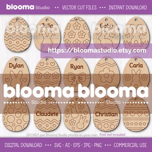 Egg coloring laser cut, Easter painting kit svg, Personalized egg name tag, Score lines, Easter decor svg, Egg hanging ornament, Ai Eps Png