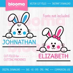 Bunny boy SVG, Bunny svg, Bunny split svg, Bunny name frame svg, Easter shirt svg, Cute bunny face, PNG JPG Ai Eps, Laser cut files