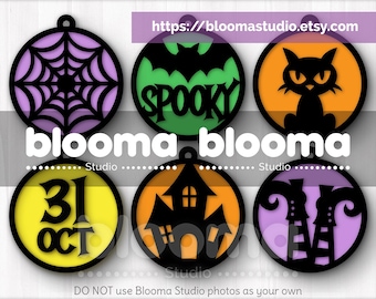 SVG de adornos de Halloween, archivos de corte láser para adornos colgantes de Halloween, SVG de decoración de Halloween, SVG de letrero redondo de Halloween, SVG de calabaza, SVG de fantasma