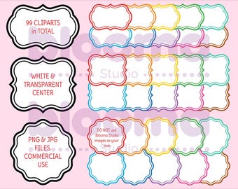 99 Frames Clipart Set, Planner Frame PNG & JPG Files, School Frame, Label png, Tag png, Colorful Decorative Printable frame, Commercial use