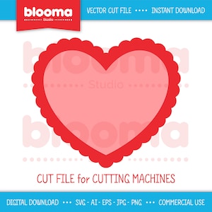 Scalloped heart SVG, Heart frame PNG, Valentines day svg, Scalloped heart png, Heart photo frame, Laser cut file, Layered files, Heart JPG