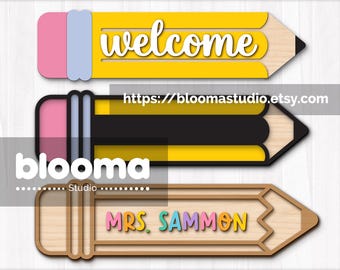 Teacher pencil sign svg, Pencil door sign laser files, Teacher gift svg, Back to school ornament svg, Teacher appreciation svg, Personalized
