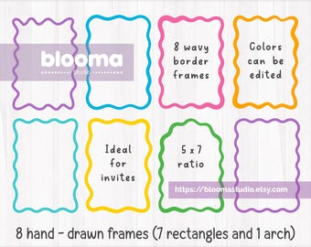 Hand drawn wavy frame Svg bundle, handdrawn scallop, Wedding digital frame, Scalloped invite download