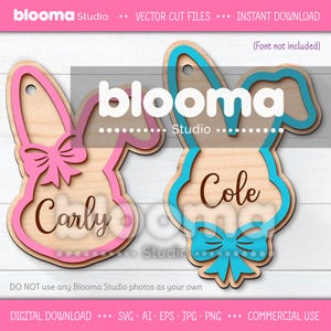 Tag de coelho Svg, arquivo laser para tag de nome de Páscoa, Tag de cesta svg, Tag de presente de Páscoa para menino e menina svg, Arquivos de corte em camadas, Tag de madeira personalizada svg