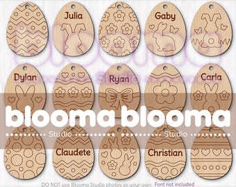 Egg coloring laser cut, Easter painting kit svg, Personalized egg name tag, Score lines, Easter decor svg, Egg hanging ornament, Ai Eps Png