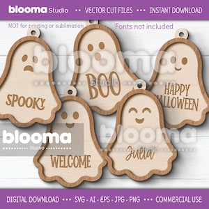 Halloween ghost name tags svg, Ghost ornament laser cut files, Personalized wood tags, Ghost sign svg, Halloween gift tags, Halloween decor
