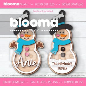 Schneemann Ornament SVG, Schneemann Namensschild svg, personalisierte Weihnachtsverzierung, Strumpfumbau svg, Laserschnittdateien, kommerzielle Nutzung, Eps Png