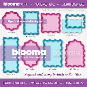 Wavy frame svg, Wavy invitation svg bundle, Wavy shapes svg, Wavy edge svg, Invite template, Laser cut files, Wedding invites, PNG JPG Eps