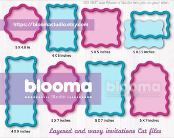 Wavy frame svg, Wavy invitation svg bundle, Wavy shapes svg, Wavy edge svg, Invite template, Laser cut files, Wedding invites, PNG JPG Eps