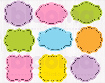 Colorful Frame Clipart Set: Label PNG, Printable Frames (Digital Download)