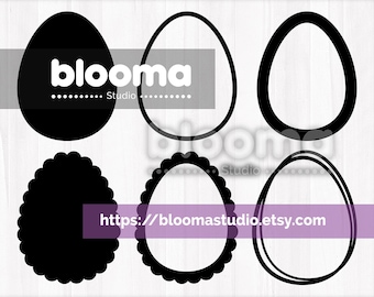 Egg shape SVG bundle, Easter basket tag laser cut files, Scalloped egg frame, Digital download