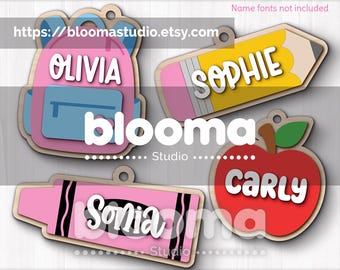 Kids backpack name tag laser cut svg, Back to school keychain tag, Personalized backpack tag svg, Teacher bag charm svg, Teacher gift svg