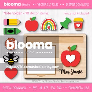 Note holder svg, Teacher personalized gift, Teacher appreciation laser files, School desk decor, Layered cut files, Commercial use, Png Eps