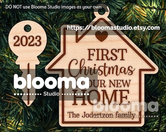 First Christmas in our new home svg, House ornament SVG, Key ornament svg, Family home ornament, Personalized ornament, Laser cut files, PNG