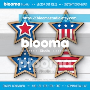 4 of July stars laser files, Wooden leaning stars cut files, American flag sign svg, White red blue, Patriotic home decor, Layered files