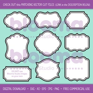 May include: Set of nine black and white frame outlines with a decorative design. The frames are on a light blue background. The text "Studio" appears in two of the frames. The text "DO NOT use Blooma Studio images as your own" appears in a smaller frame.