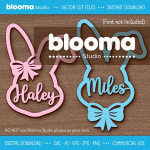 Hase Korb Tags, Ostern Namensschild SVG, Ostern Laser geschnitten Dateien, Junge und Mädchen Hase Tags mit Schleife, personalisierte Tags svg, kommerzielle Nutzung