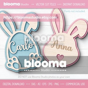 Easter basket tags svg, Bunny name tag svg, Easter tag laser files, Easter cut files, Easter ornaments svg, Easter decor svg,  Eps Png Jpg
