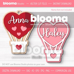 Valentijnsdag harttag svg, heteluchtballon tags svg, Valentijnsdag laserbestanden, Valentijnsdag basket tag, gepersonaliseerde harttag svg