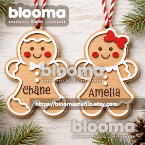Gingerbread ornaments Svg, Personalized christmas boy and girl ornaments, Gift tags laser files image 2