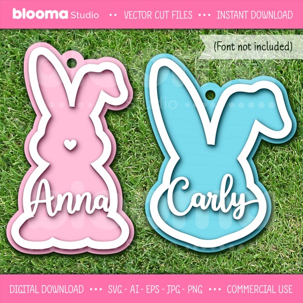 Bunny name tags svg, Easter basket tags svg, Easter tag laser file, Personalized wood tags svg, Easter decor svg, Commercial use, Eps Png