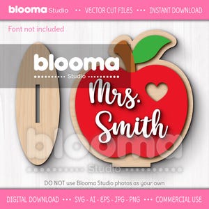 Letrero de manzana para maestro (SVG), Letrero de pie para maestro (archivos láser), Regalo para maestro (SVG), Letrero con nombre para escritorio (SVG), Agradecimiento al maestro, Regalo personalizado