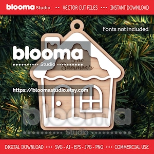 Lebkuchenhaus Ornament, Familie Name Baumschmuck Laser geschnitten Dateien, personalisierte Weihnachtsbaumschmuck, Weihnachtsdekor Laserdateien