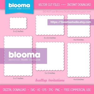 Scalloped invites Svg, Scalloped invitation template, Scalloped shapes svg, Solid shape, Rectangle frame svg, Laser cut files Png Jpg Ai Eps