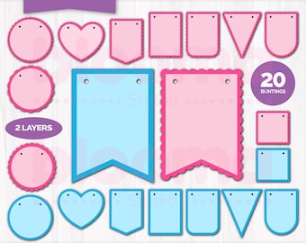 Bunting Banner SVG Bundle, 2 layers, Scallop banner svg, Bunting flags Birthday Garland, Laser cut files, Clipart PNG JPG Eps Commercial use