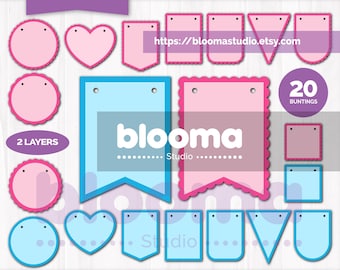 Bunting Banner SVG Bundle, 2 layers, Scallop banner svg, Bunting flags Birthday Garland, Laser cut files, Clipart PNG JPG Eps Commercial use
