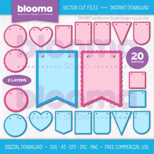 Bunting Banner SVG Bundle, 2 layers, Scallop banner svg, Bunting flags Birthday Garland, Laser cut files, Clipart PNG JPG Eps Commercial use