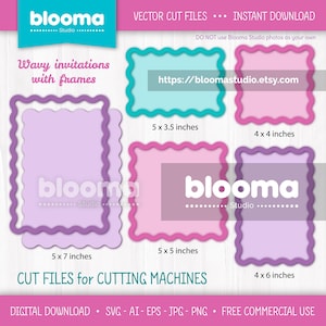 Wave frames SVG, Layered files, Wavy edge invitations, Scalloped Frames, Wedding invites, Laser cut file, Commercial use, JPG PNG Eps
