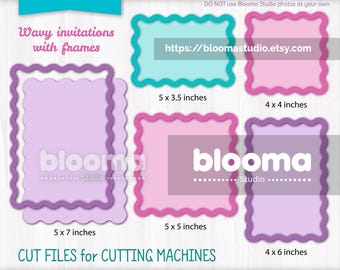 Wave frames SVG, Layered files, Wavy edge invitations, Scalloped Frames, Wedding invites, Laser cut file, Commercial use, JPG PNG Eps
