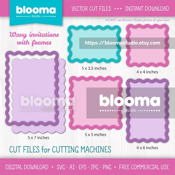 Wave frames SVG, Layered files, Wavy edge invitations, Scalloped Frames, Wedding invites, Laser cut file, Commercial use, JPG PNG Eps