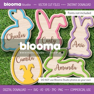 Bunny name tag svg, Easter basket tags svg, Personalized wood tags svg, Easter laser files, Easter egg tag svg, Layered files, Easter decor