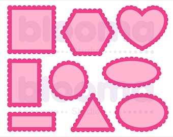 Scalloped frames SVG, Scalloped shape svg, Photo frame svg, Round Oval Square Rectangle Heart, Frame clipart, PNG JPG Eps Ai, Laser cut file