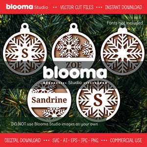 Sneeuwvlok ornament SVG, kerstornament gepersonaliseerd, naam ornament svg, houten ronde sieraad, lasergesneden bestanden, commercieel gebruik, png ai eps