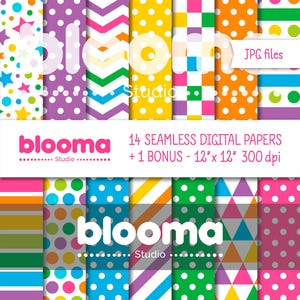 Rainbow digital paper pack, Rainbow seamless file, Rainbow pattern, Rainbow paper, Colorful pattern, Bright color papers, Commercial use