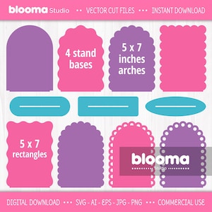 5 x 7 arch sign template bundle, Arch stand Svg, Social media sign digital, Scalloped arch laser cut file, Wedding table decor