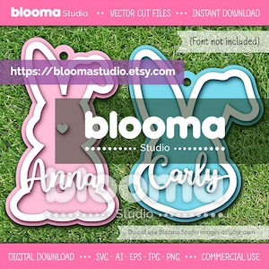 Bunny name tags svg, Easter basket tags svg, Easter tag laser file, Personalized wood tags svg, Easter decor svg, Commercial use, Eps Png