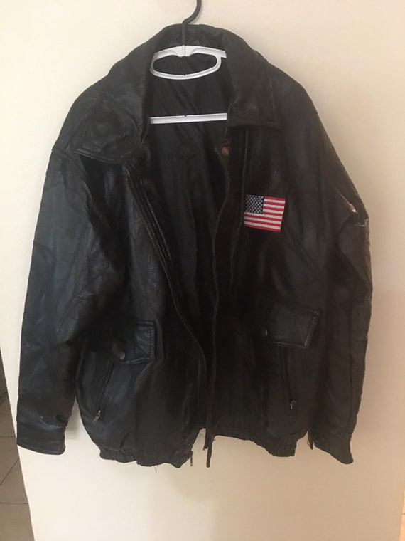 1980s XL Black Leather patchwork Bomber’s Jacket