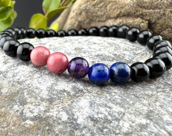 Bisexual Flag Gemstone Bracelet (Black Band)
