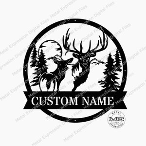 Bull Elk and Cow Elk Monogram Name Address Sign DXF SVG Files, Digital Download, Laser CNC Plasma Waterjet Monogram Svg Elk Dxf Elk Svg