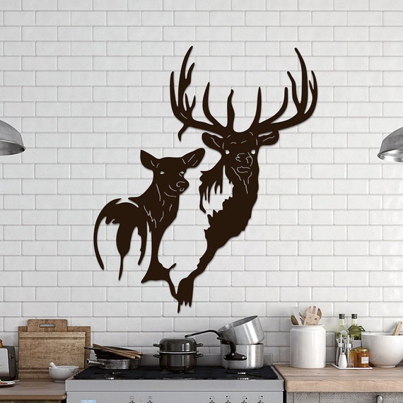 Bull Elk And Cow Metal Wall Art Home Decor Metal Wildlife Etsy